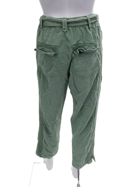 Zara Women Cargo Cropped Pants Green Buckle Size XS