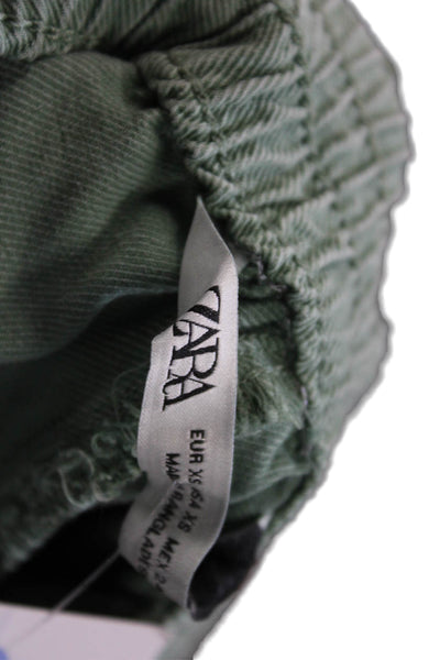 Zara Women Cargo Cropped Pants Green Buckle Size XS