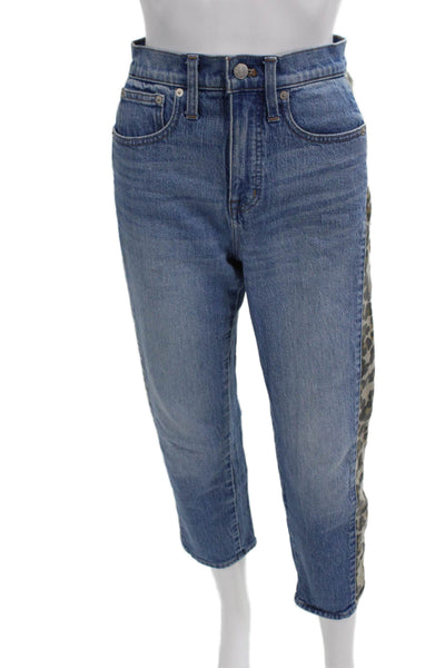 Madewell Womens Cropped Straight Animal Print Blue Jeans Size 25