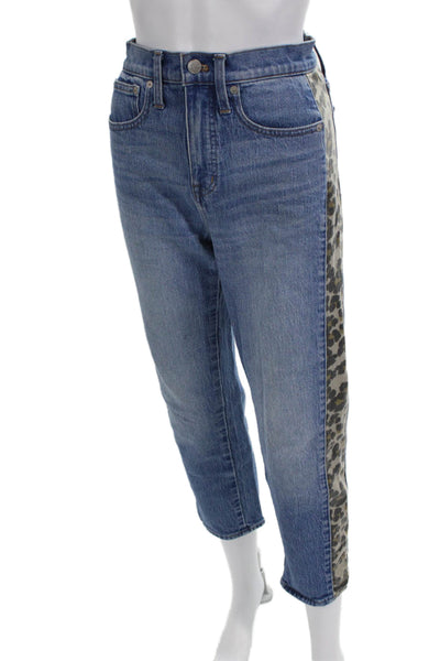 Madewell Womens Cropped Straight Animal Print Blue Jeans Size 25