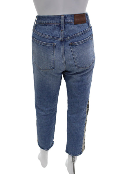 Madewell Womens Cropped Straight Animal Print Blue Jeans Size 25