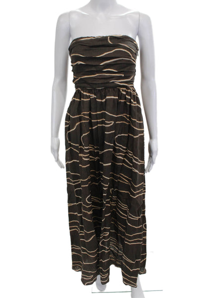 Designer Women Maxi Dress Brown Linen Sleeveless Zip Bohemian Long Size 8