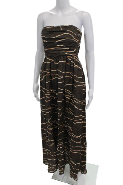 Designer Women Maxi Dress Brown Linen Sleeveless Zip Bohemian Long Size 8