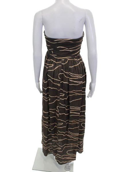 Designer Women Maxi Dress Brown Linen Sleeveless Zip Bohemian Long Size 8