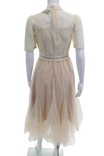 Alex Vinash, Women Fit & Flare Dress Beige High Neck Short Sleeve Long Size M