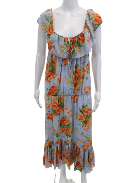 Le Shack By Tracy Feith, Womens Maxi Sundress Blue Floral Silk Size 4