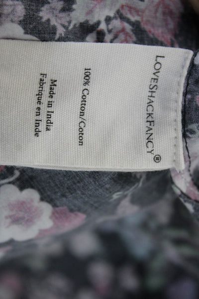 Love Shack Fancy Women Black Floral V-Neck Button-Up Blouse 3/4-Sleeve Size M