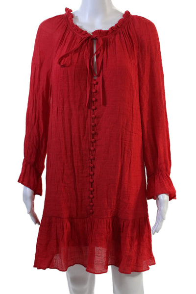 Aqua Women Red Bohemian Shift Dress Long Sleeve Knee-Length Size L