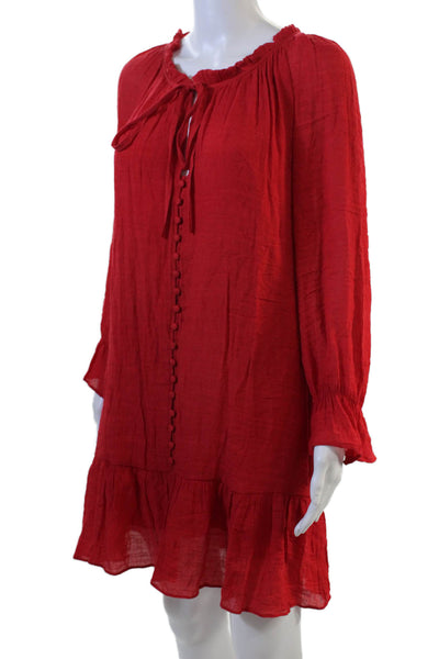 Aqua Women Red Bohemian Shift Dress Long Sleeve Knee-Length Size L
