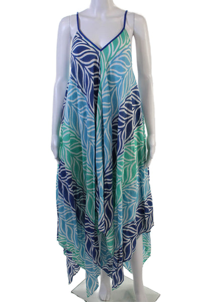Roller Rabbit Womens Spaghetti Strap V Neck Abstract Cover Up Blue White OS