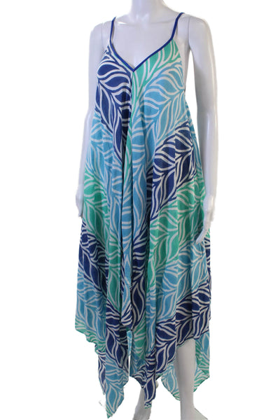Roller Rabbit Womens Spaghetti Strap V Neck Abstract Cover Up Blue White OS
