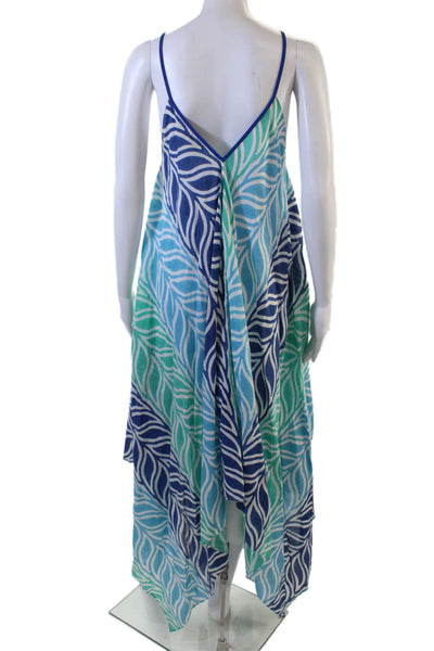 Roller Rabbit Womens Spaghetti Strap V Neck Abstract Cover Up Blue White OS