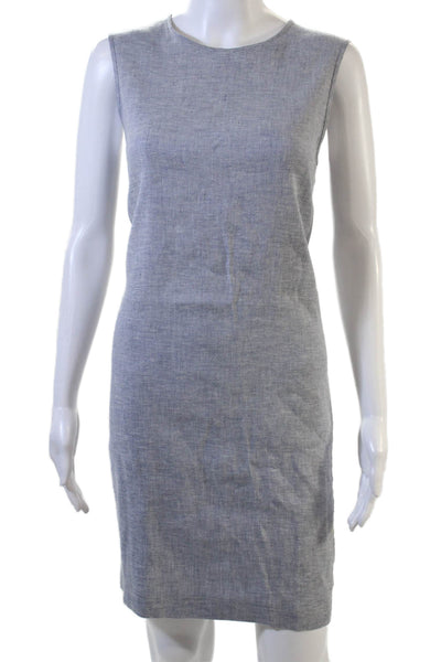 Theory Women Gray Sheath Shift Dress Sleeveless Crew Neck Linen Blend Size 6