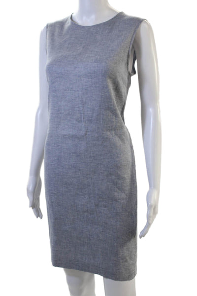 Theory Women Gray Sheath Shift Dress Sleeveless Crew Neck Linen Blend Size 6