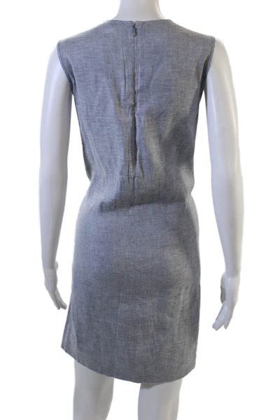 Theory Women Gray Sheath Shift Dress Sleeveless Crew Neck Linen Blend Size 6