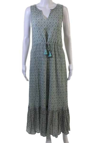 Roller Rabbit Women Maxi Sundress Green V-Neck Sleeveless Boho Viscose Size S