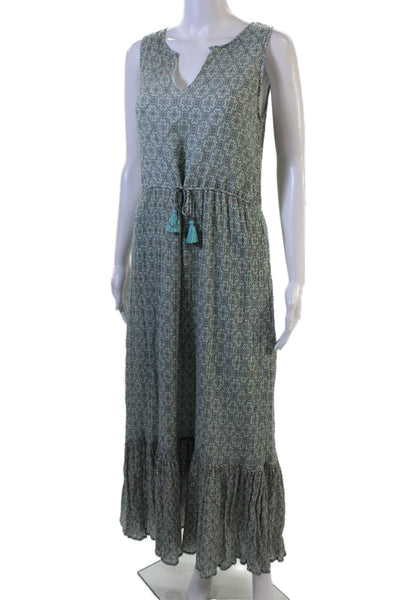 Roller Rabbit Women Maxi Sundress Green V-Neck Sleeveless Boho Viscose Size S