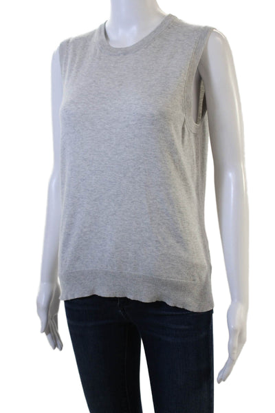 J Crew Women Basic Gray Solid Tank Crew Neck Sleeveless Top Size M