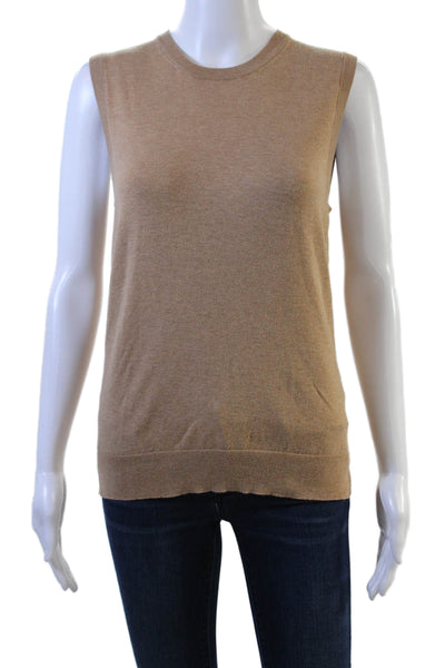 J Crew Women Beige Sleeveless Crew Neck Basic Tank Size M