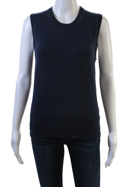J Crew Women Basic Sleeveless Tank Dark Blue Crewneck Size M