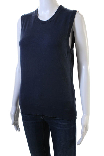 J Crew Women Basic Sleeveless Tank Dark Blue Crewneck Size M