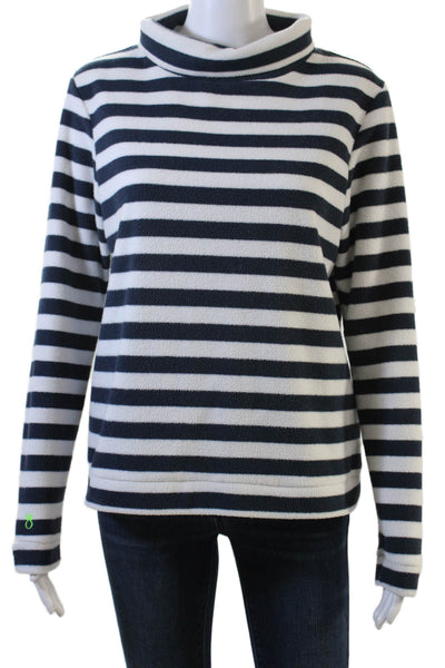 Dudley Stephens Unisex Pullover Sweater Dark Blue Striped Mock Neck Size M