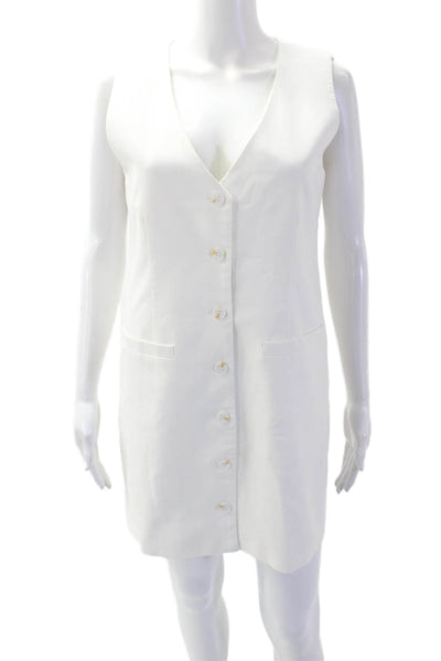 OPT Women Shift Dress White V-Neck Sleeveless Button Linen Blend Size M