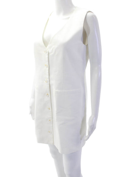OPT Women Shift Dress White V-Neck Sleeveless Button Linen Blend Size M