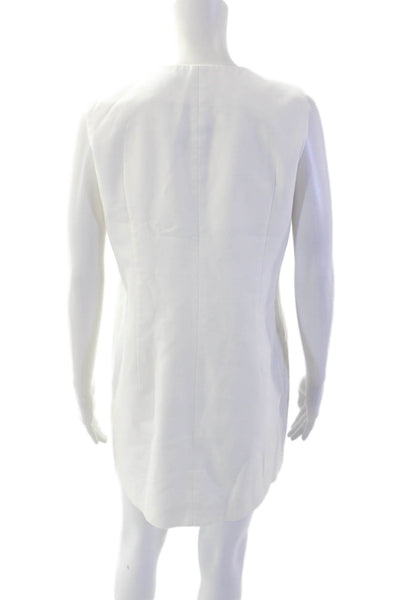 OPT Women Shift Dress White V-Neck Sleeveless Button Linen Blend Size M