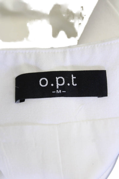 OPT Women Shift Dress White V-Neck Sleeveless Button Linen Blend Size M