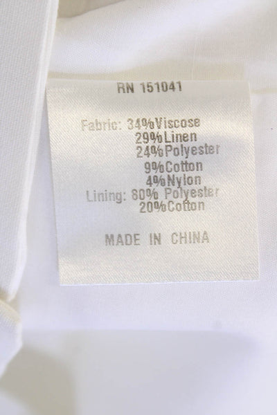 OPT Women Shift Dress White V-Neck Sleeveless Button Linen Blend Size M