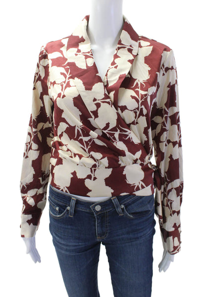 Hutch Women Beige Floral Collared Long Sleeve Blouse Size S