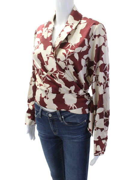 Hutch Women Beige Floral Collared Long Sleeve Blouse Size S