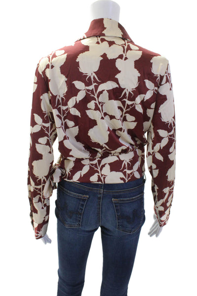 Hutch Women Beige Floral Collared Long Sleeve Blouse Size S