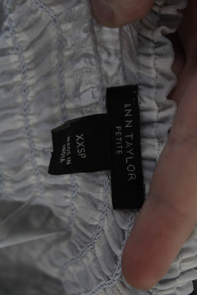 Ann Taylor Womens Cropped Check Square Neck Blouse Light Blue Petite Size 2XS