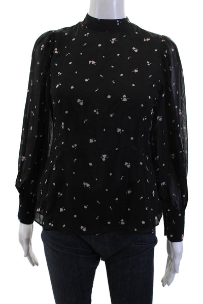 Ann Taylor Womens Black Polka Dot Mock Neck Blouse Long Sleeve Size 2XS Petite