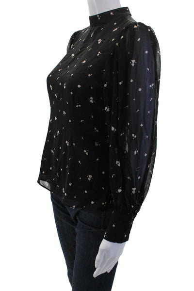 Ann Taylor Womens Black Polka Dot Mock Neck Blouse Long Sleeve Size 2XS Petite