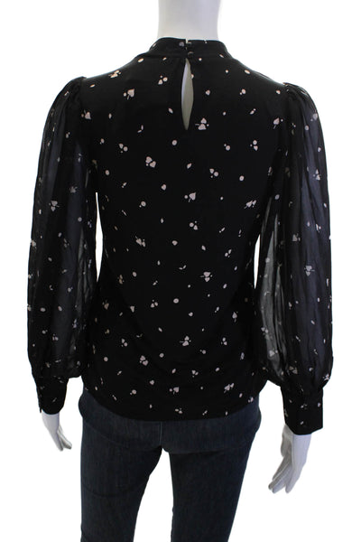 Ann Taylor Womens Black Polka Dot Mock Neck Blouse Long Sleeve Size 2XS Petite