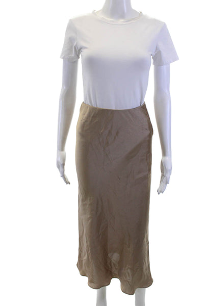 Zara Womens Satin Elastic Waist Mid-Calf Skirt Brown Size XS