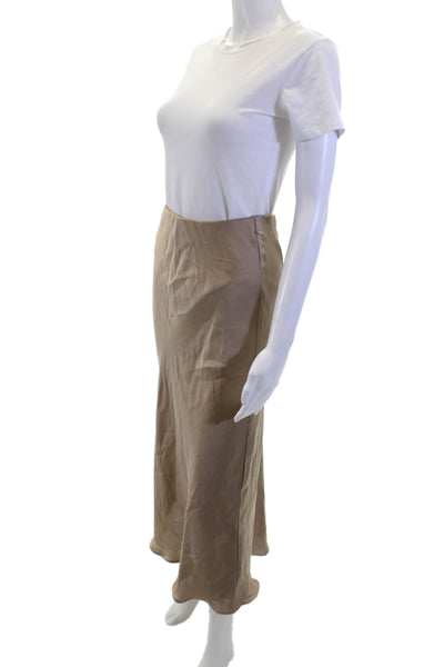 Zara Womens Satin Elastic Waist Mid-Calf Skirt Brown Size XS