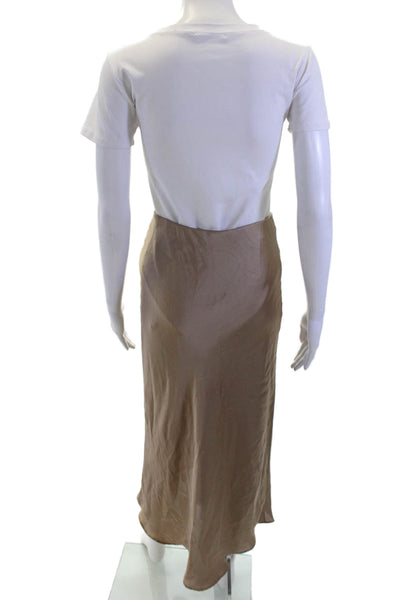 Zara Womens Satin Elastic Waist Mid-Calf Skirt Brown Size XS