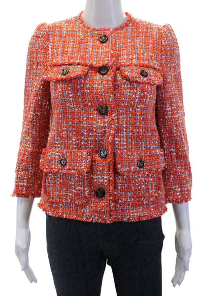 Ann Taylor Womens Orange Checked Blazer Size 00P