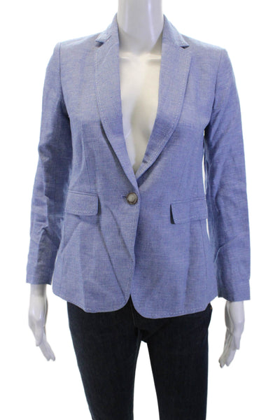 Ann Taylor Women Blazer Blue 100% Polyester Button V-Neck Long Sleeve Size 00P