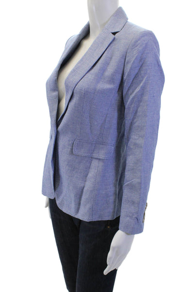 Ann Taylor Women Blazer Blue 100% Polyester Button V-Neck Long Sleeve Size 00P