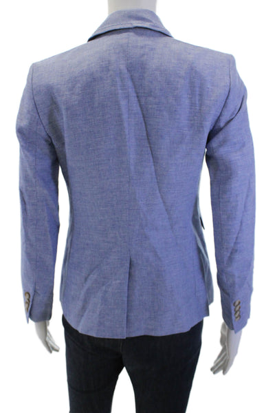 Ann Taylor Women Blazer Blue 100% Polyester Button V-Neck Long Sleeve Size 00P