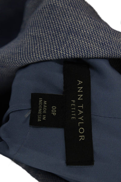 Ann Taylor Women Blazer Blue 100% Polyester Button V-Neck Long Sleeve Size 00P