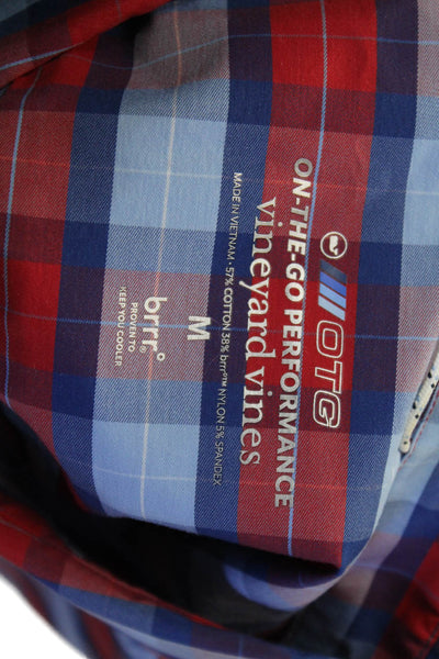 Vineyard Vines Mens Button Front Collared Plaid Pocket Shirt Red Blue Medium