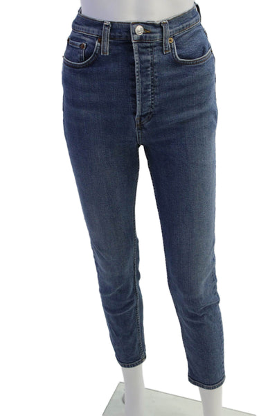 Redone Women Blue Cropped Ankle Skinny Jeans Size 28