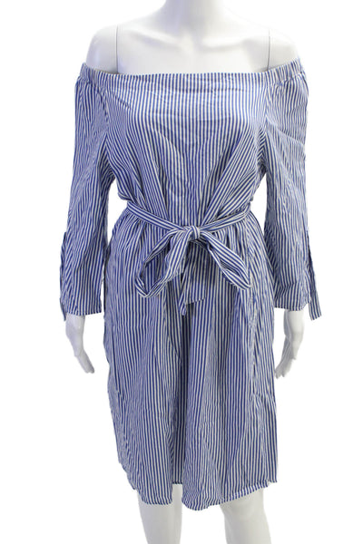J. Mclaughlin Women Shirt Dress Blue Striped Long Sleeve Knee Length Size L