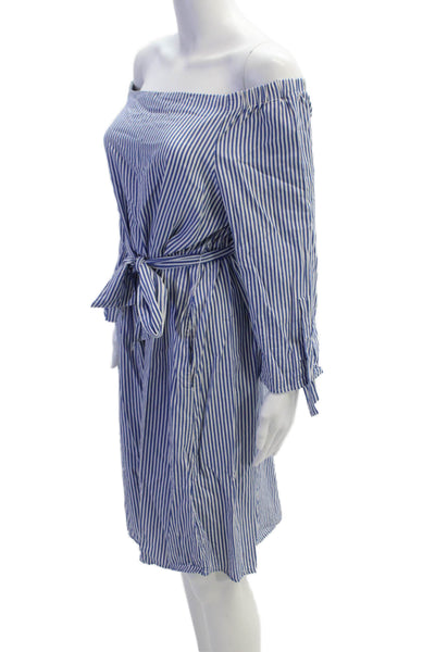 J. Mclaughlin Women Shirt Dress Blue Striped Long Sleeve Knee Length Size L